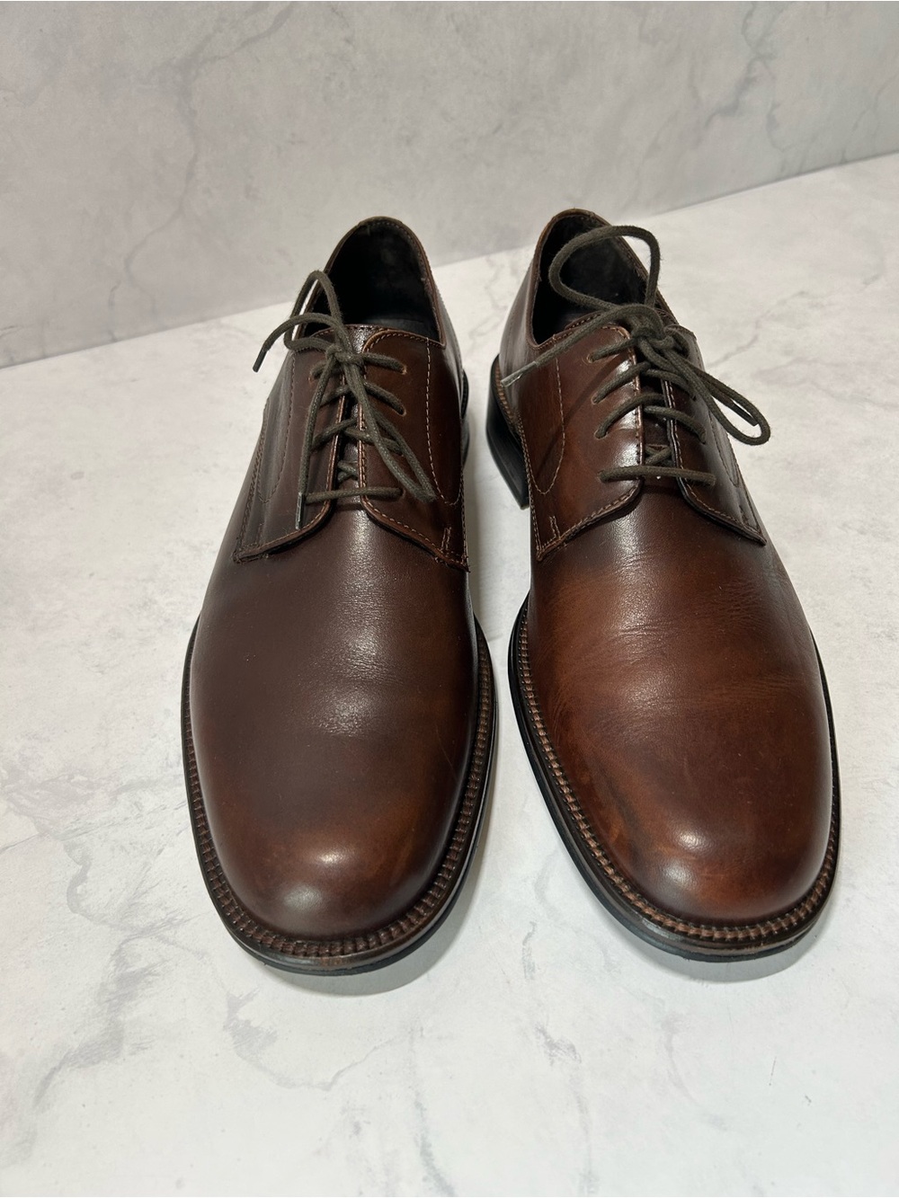 Johnston & Murphy Mens 9 M Brown Leather Plain Toe Derby Dress Shoes Romania